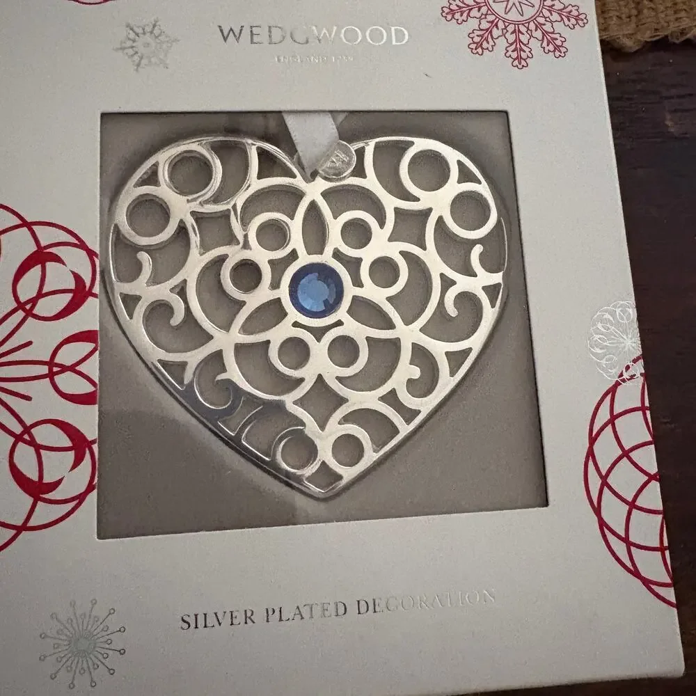 Wedgwood Silver Plated Ornaments Heart and Star Blue Crystal Set New in Box